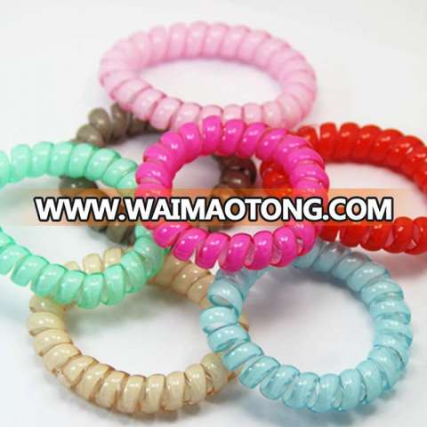 Elastic Spiral Telephone Wire Candy Color Waterproof Plastic Hairbands (JE1588)